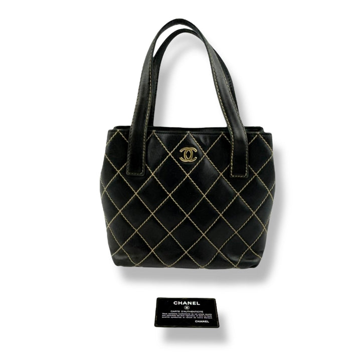 Chanel Black Leather Wild Stitch Tote Handbag - Lux Central