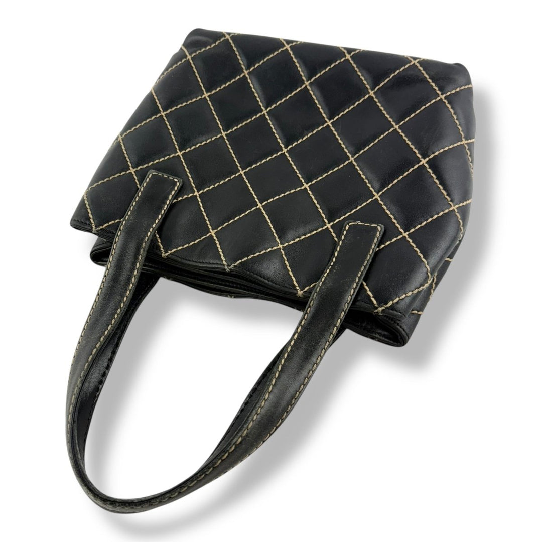 Chanel Black Leather Wild Stitch Tote Handbag - Lux Central