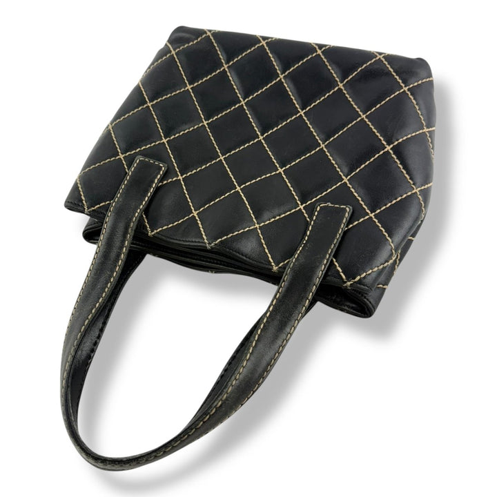 Chanel Black Leather Wild Stitch Tote Handbag - Lux Central
