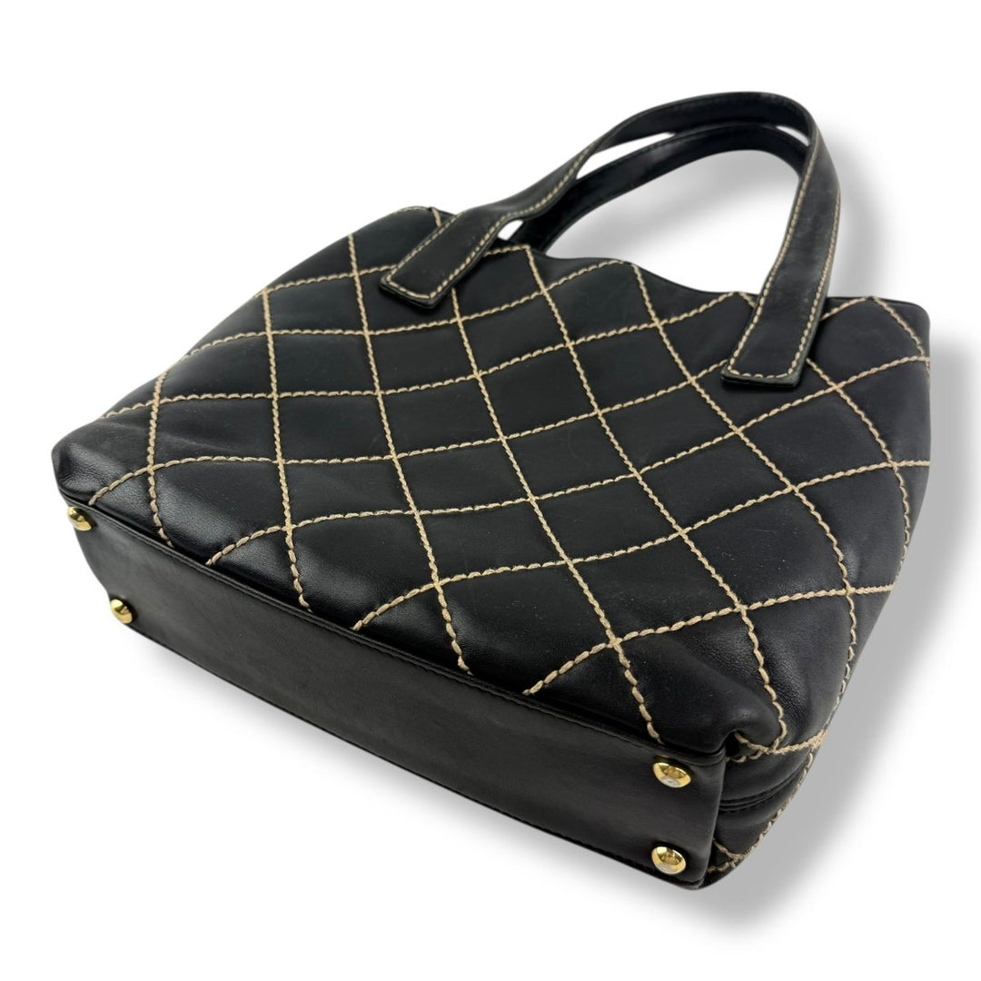 Chanel Black Leather Wild Stitch Tote Handbag - Lux Central