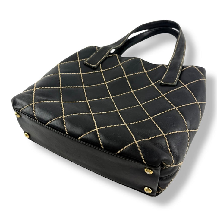 Chanel Black Leather Wild Stitch Tote Handbag - Lux Central