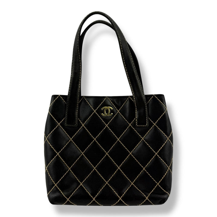 Chanel Black Leather Wild Stitch Tote Handbag - Lux Central
