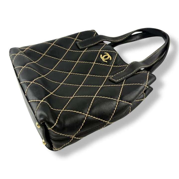 Chanel Black Leather Wild Stitch Tote Handbag - Lux Central