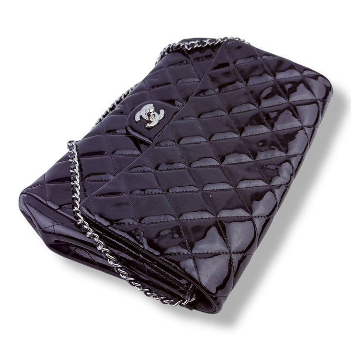 Chanel Black Patent Classic Flap Shoulder Handbag - Lux Central