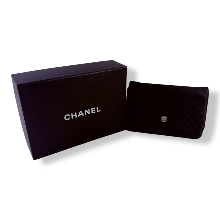 Chanel Black Quilted Lambskin Crest Wallet on Chain Handbag - Lux Central