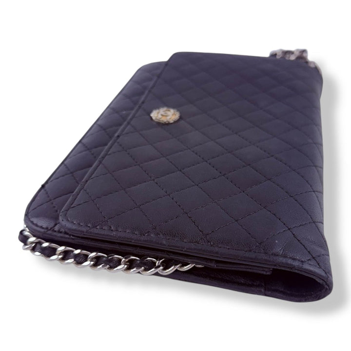 Chanel Black Quilted Lambskin Crest Wallet on Chain Handbag - Lux Central