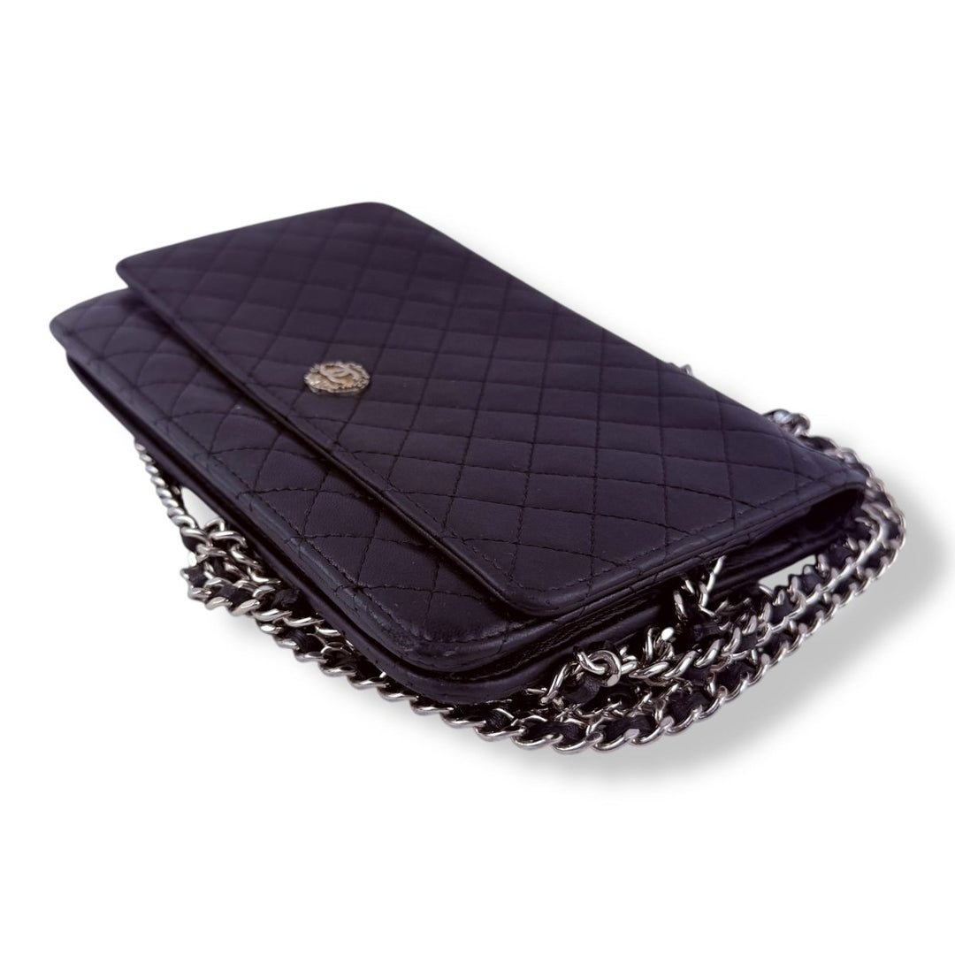 Chanel Black Quilted Lambskin Crest Wallet on Chain Handbag - Lux Central