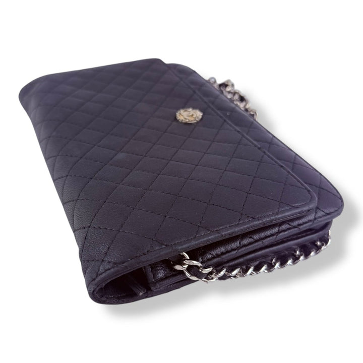 Chanel Black Quilted Lambskin Crest Wallet on Chain Handbag - Lux Central