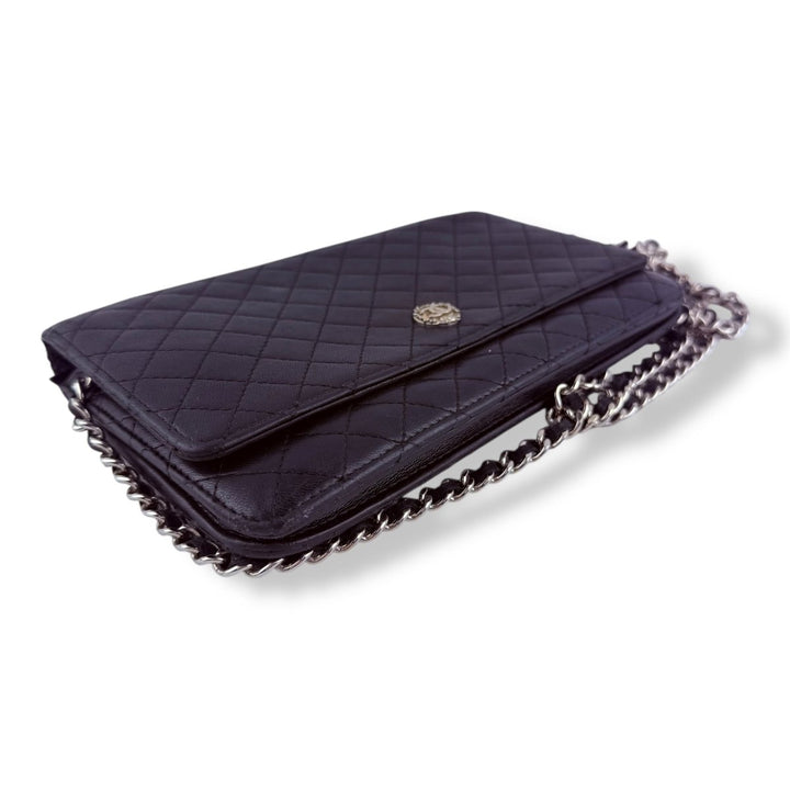Chanel Black Quilted Lambskin Crest Wallet on Chain Handbag - Lux Central