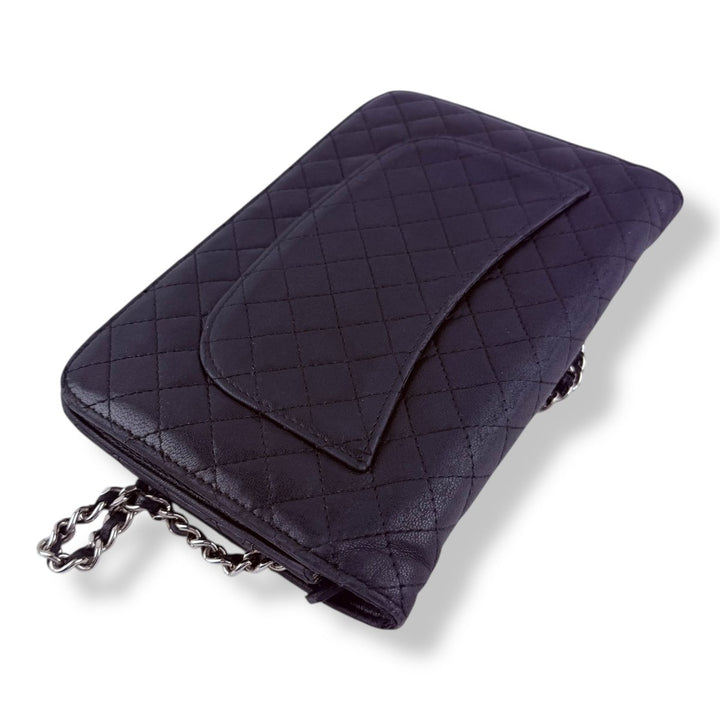 Chanel Black Quilted Lambskin Crest Wallet on Chain Handbag - Lux Central