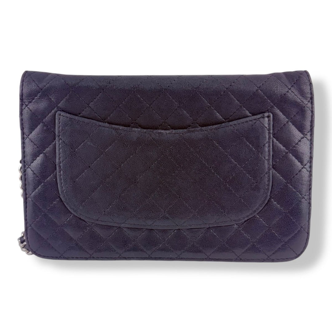 Chanel Black Quilted Lambskin Crest Wallet on Chain Handbag - Lux Central
