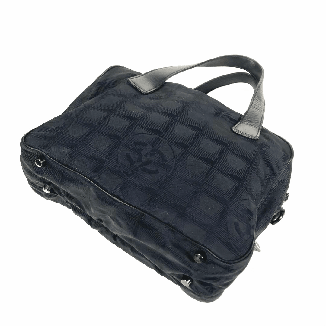 Chanel Black Travel Line Canvas Tote Handbag - Lux Central