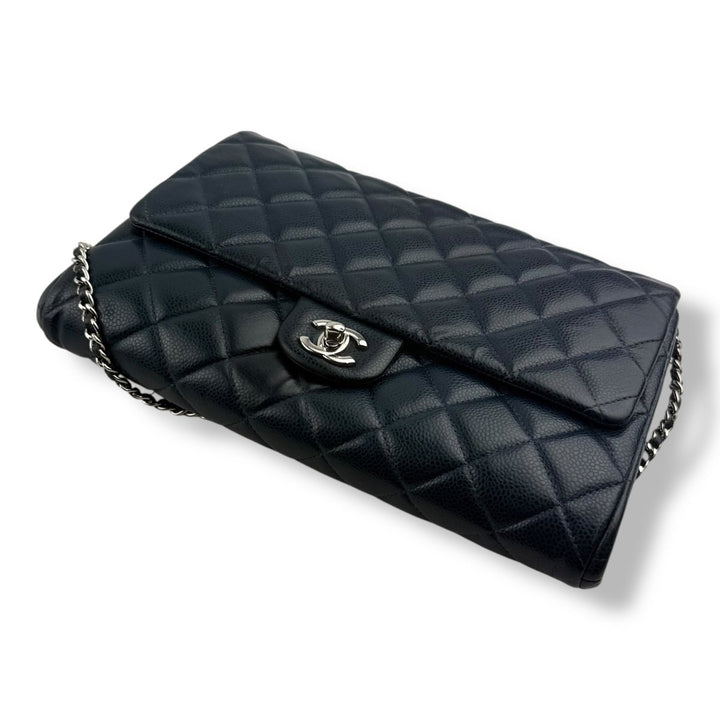 Chanel Caviar Navy Blue Timeless Classic Flap Shoulder Bag - Lux Central
