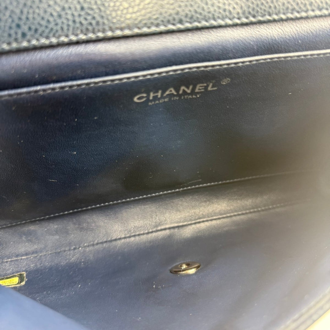 Chanel Caviar Navy Blue Timeless Classic Flap Shoulder Bag - Lux Central