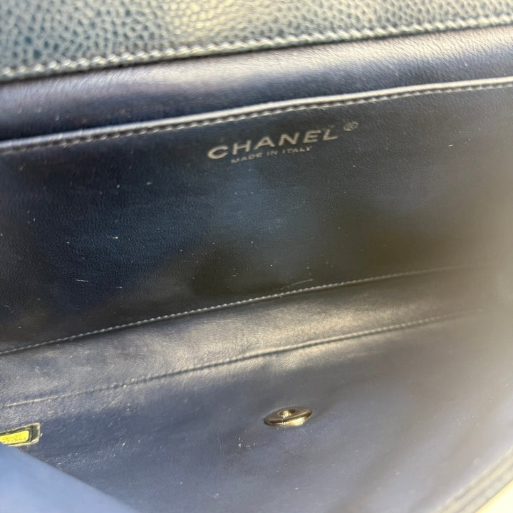 Chanel Caviar Navy Blue Timeless Classic Flap Shoulder Bag - Lux Central