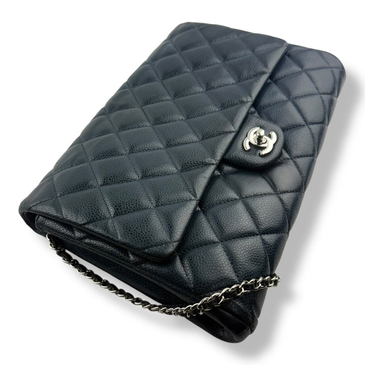 Chanel Caviar Navy Blue Timeless Classic Flap Shoulder Bag - Lux Central