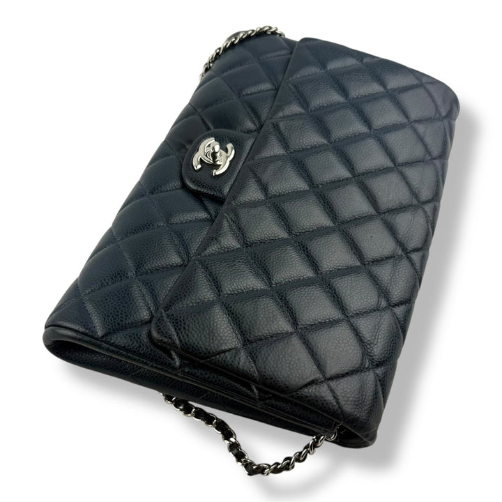Chanel Caviar Navy Blue Timeless Classic Flap Shoulder Bag - Lux Central