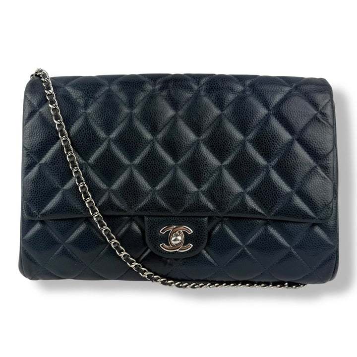 Chanel Caviar Navy Blue Timeless Classic Flap Shoulder Bag - Lux Central