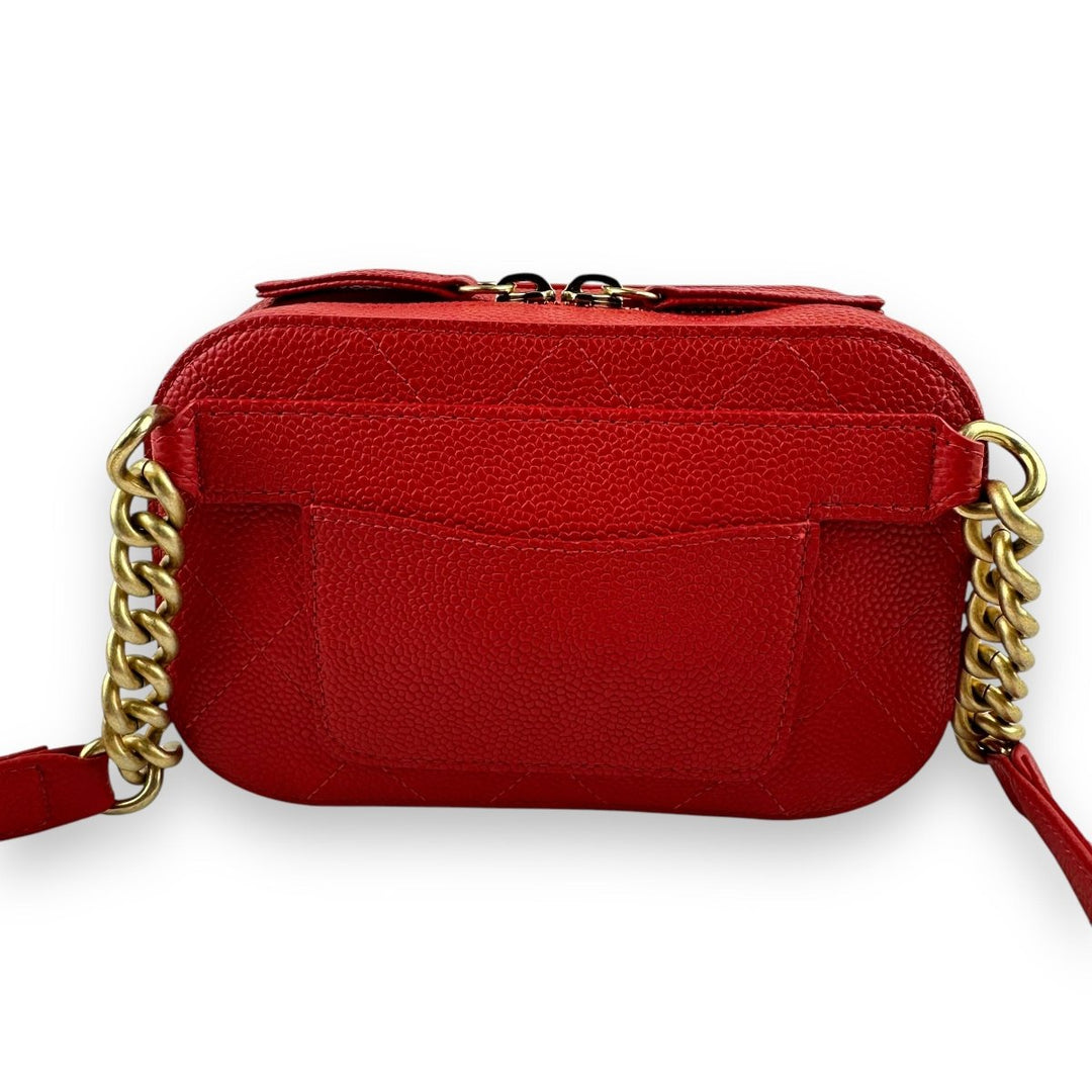 Chanel CC Affinity Camera Red Quilted Belt Handbag - Lux Central