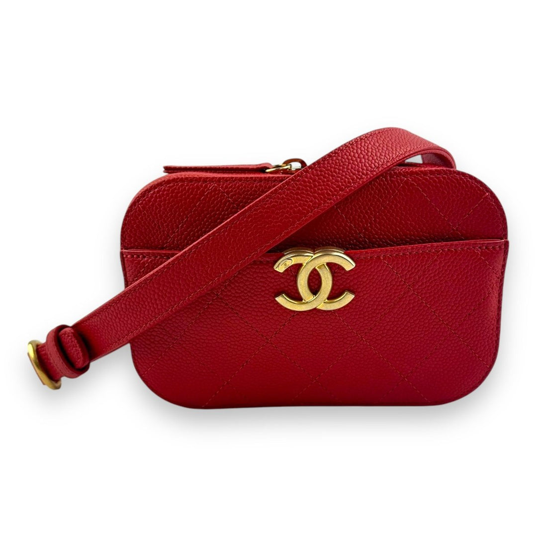 Chanel CC Affinity Camera Red Quilted Belt Handbag - Lux Central