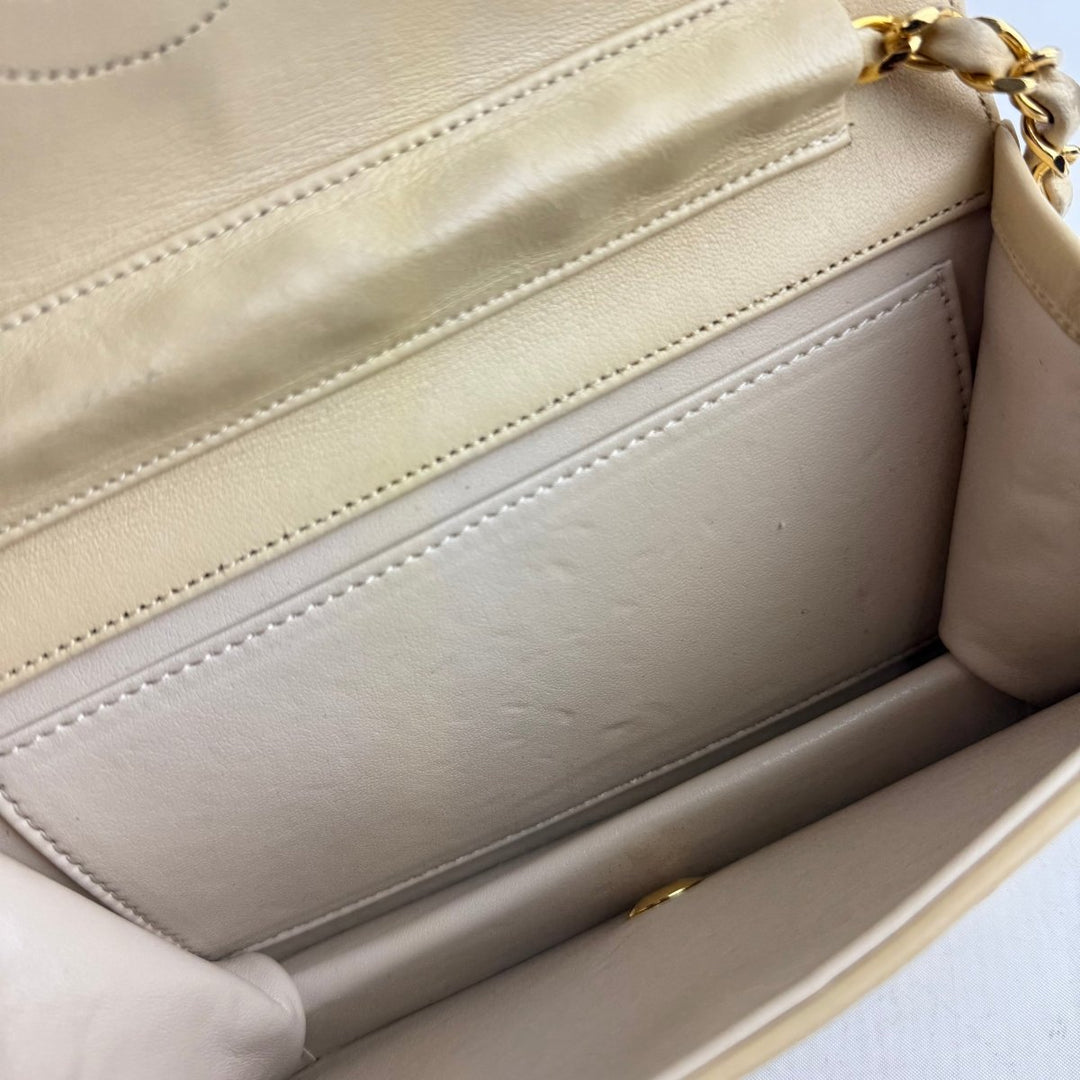 Chanel CC Beige Push Lock Single Flap Lambskin Shoulder Handbag - Lux Central