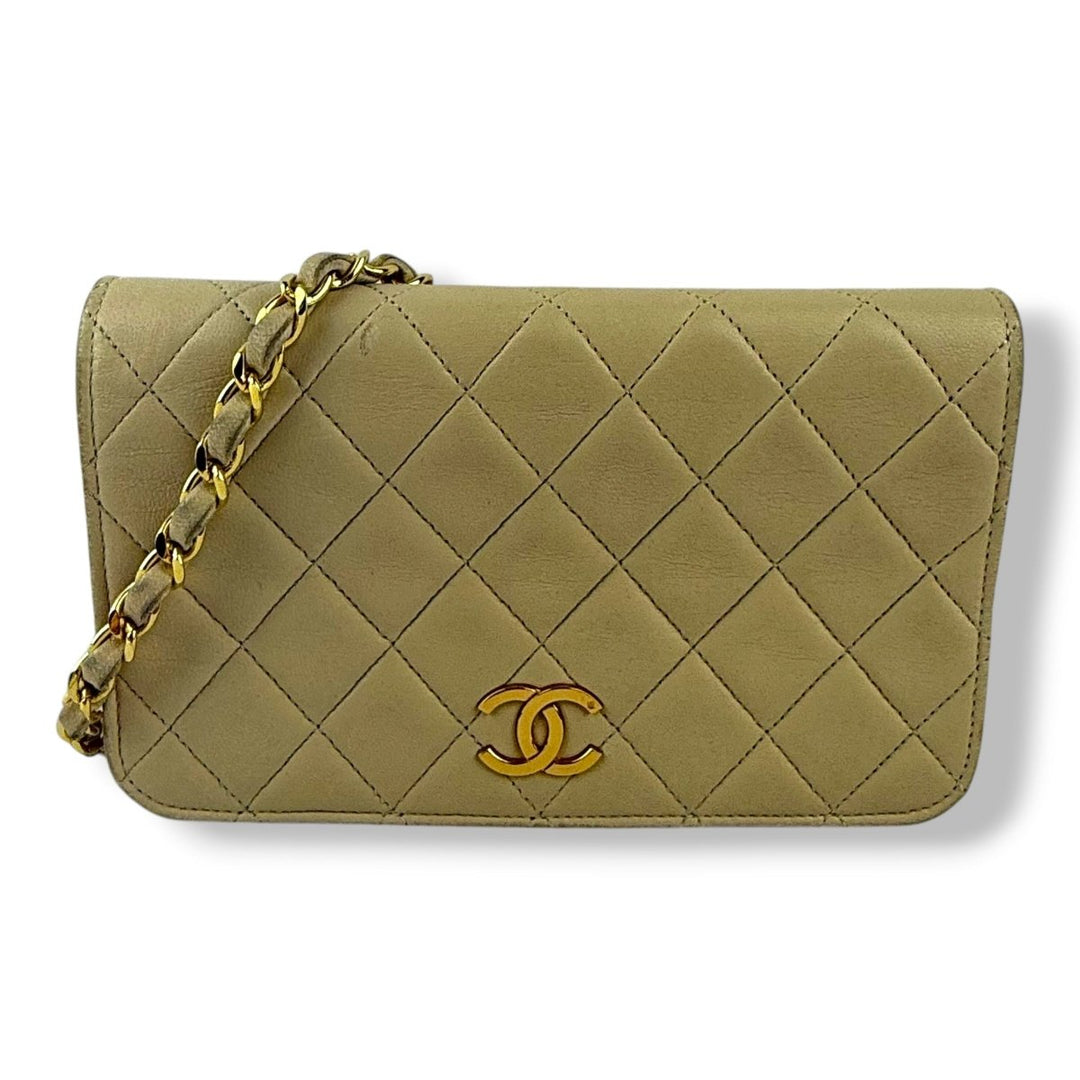 Chanel CC Beige Push Lock Single Flap Lambskin Shoulder Handbag - Lux Central
