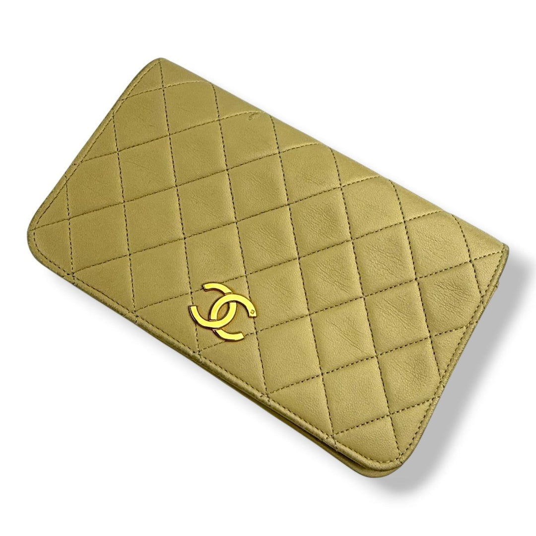 Chanel CC Beige Push Lock Single Flap Lambskin Shoulder Handbag - Lux Central