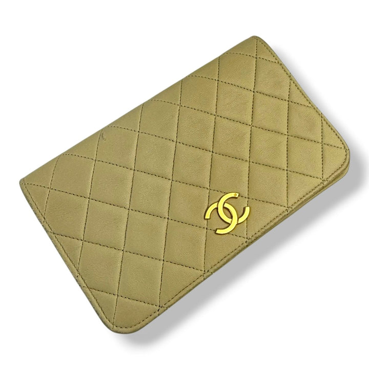 Chanel CC Beige Push Lock Single Flap Lambskin Shoulder Handbag - Lux Central