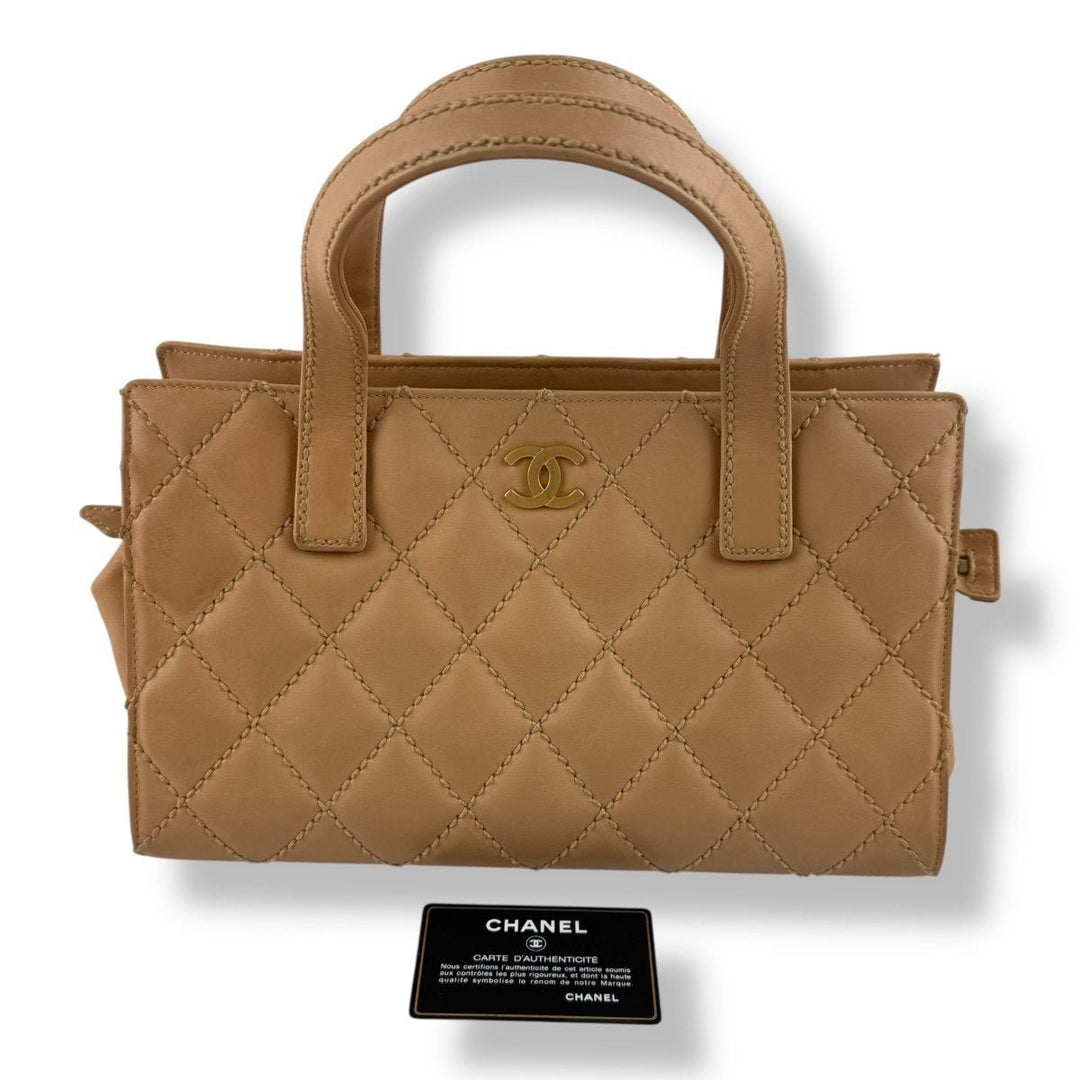 Chanel CC Beige/Brown Lambskin Wild Stitch Handbag - Lux Central