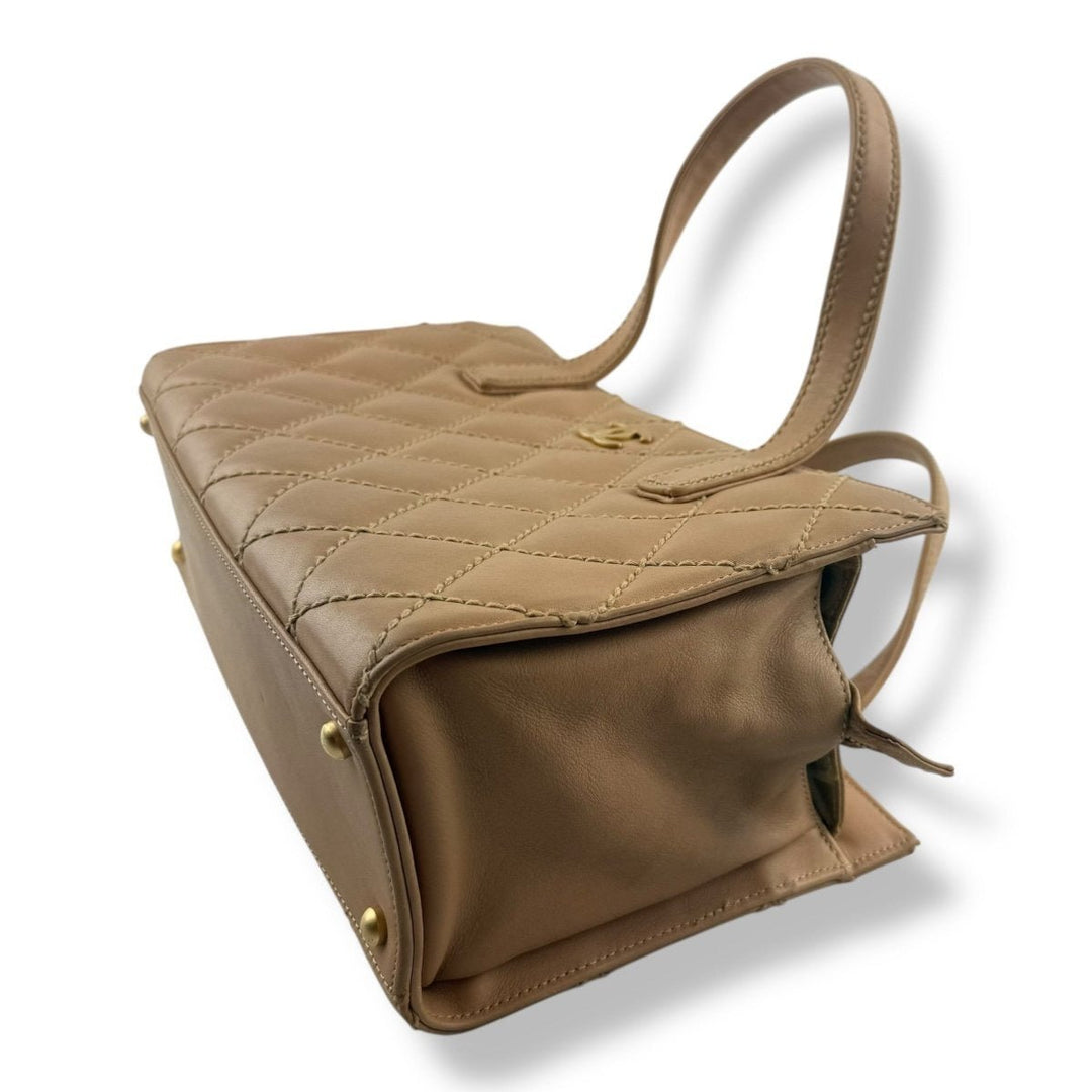 Chanel CC Beige/Brown Lambskin Wild Stitch Handbag - Lux Central