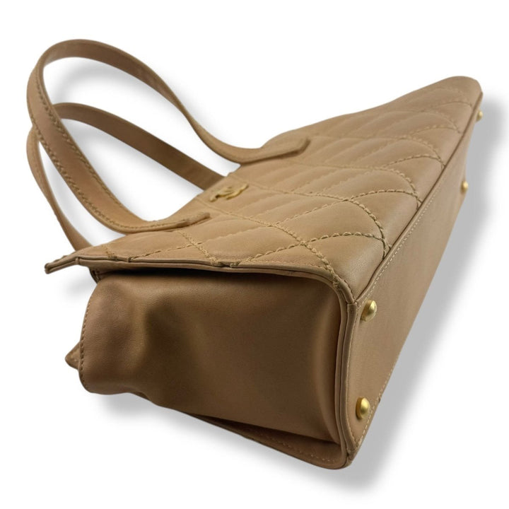 Chanel CC Beige/Brown Lambskin Wild Stitch Handbag - Lux Central