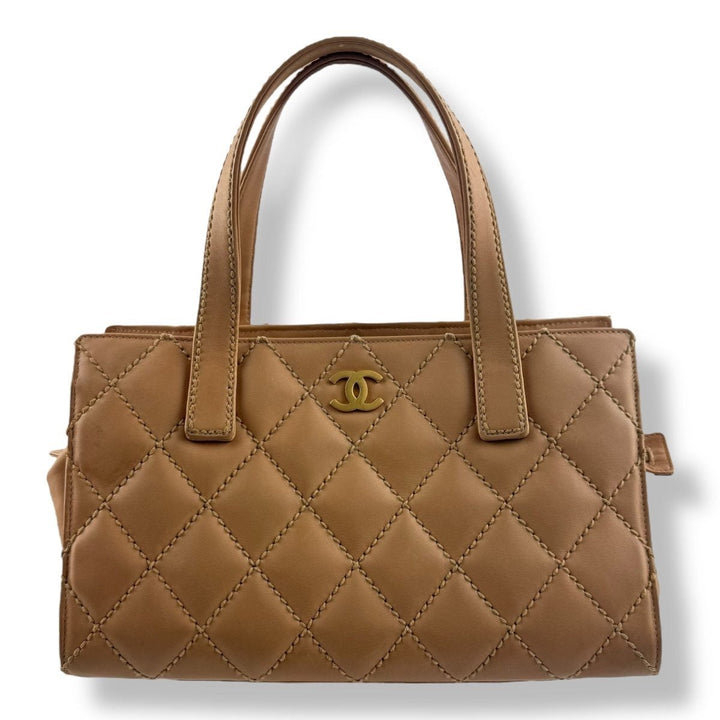 Chanel CC Beige/Brown Lambskin Wild Stitch Handbag - Lux Central