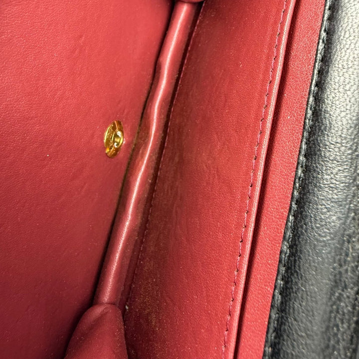 Chanel CC Black Push Lock Single Flap Lambskin Shoulder Handbag - Lux Central