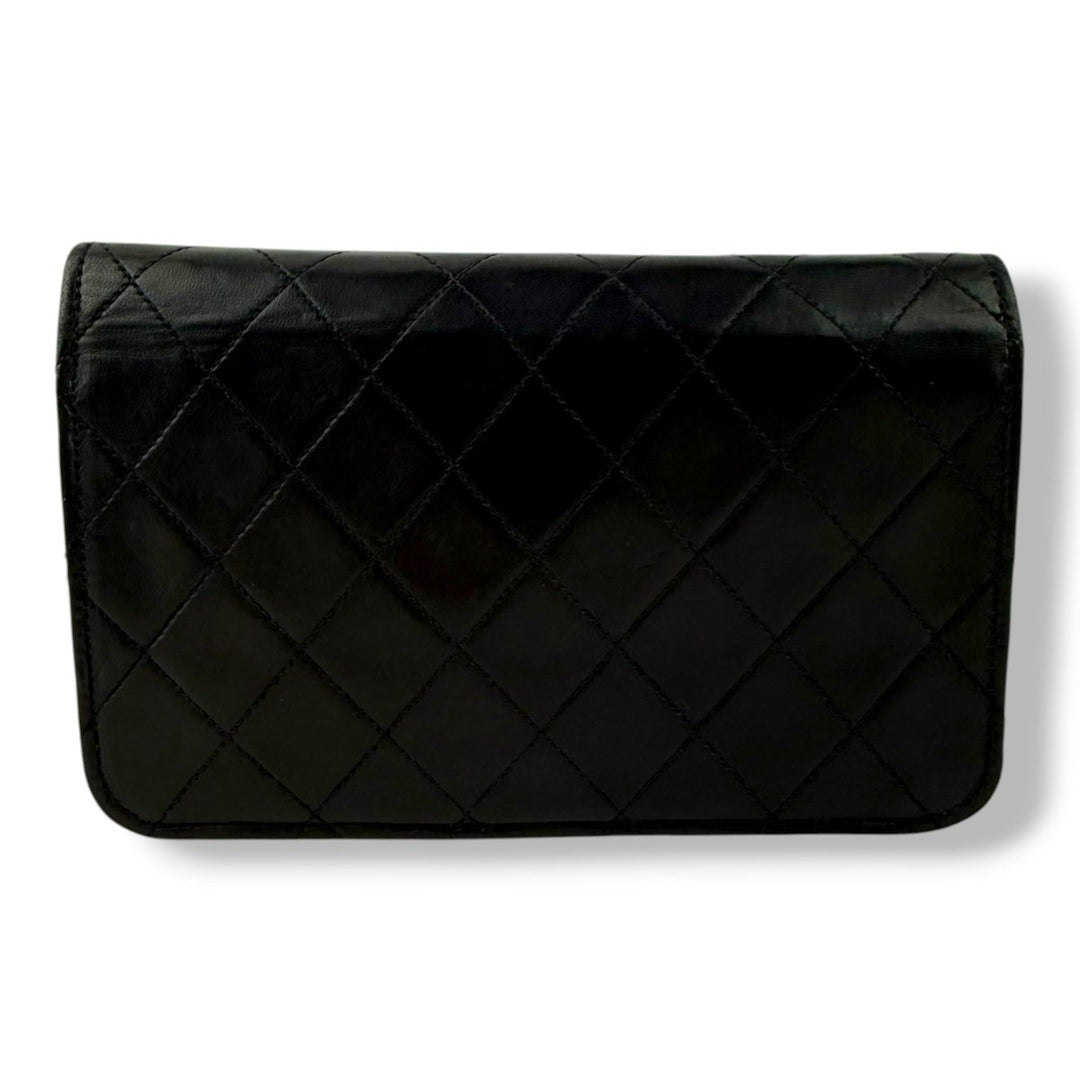 Chanel CC Black Push Lock Single Flap Lambskin Shoulder Handbag - Lux Central