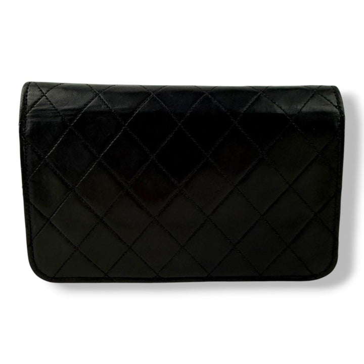 Chanel CC Black Push Lock Single Flap Lambskin Shoulder Handbag - Lux Central