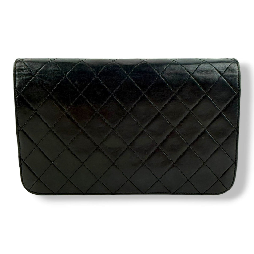 Chanel CC Black Push Lock Single Flap Lambskin Shoulder Handbag - Lux Central