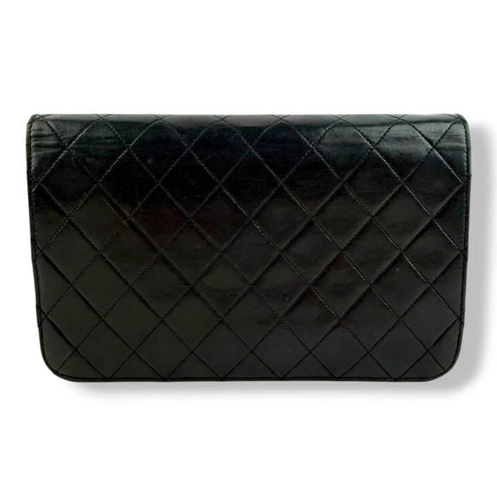 Chanel CC Black Push Lock Single Flap Lambskin Shoulder Handbag - Lux Central