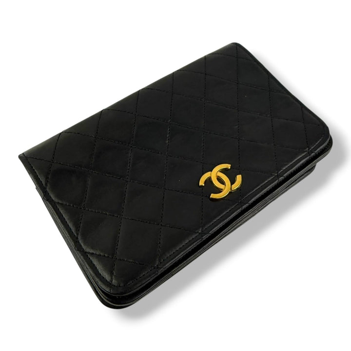 Chanel CC Black Push Lock Single Flap Lambskin Shoulder Handbag - Lux Central