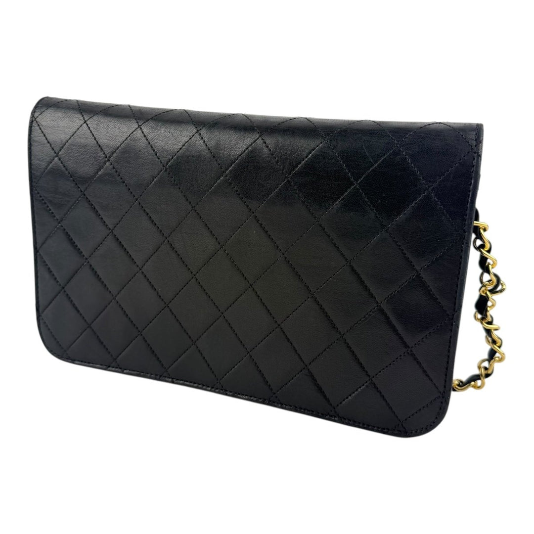 Chanel CC Black Push Lock Single Flap Lambskin Shoulder Handbag - Lux Central