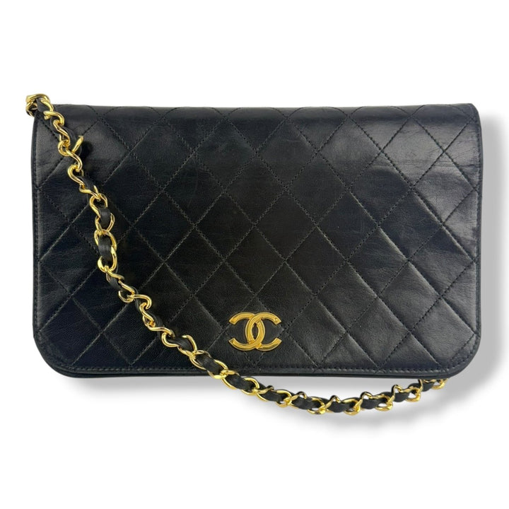 Chanel CC Black Push Lock Single Flap Lambskin Shoulder Handbag - Lux Central