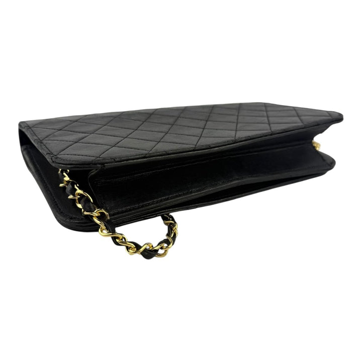 Chanel CC Black Push Lock Single Flap Lambskin Shoulder Handbag - Lux Central