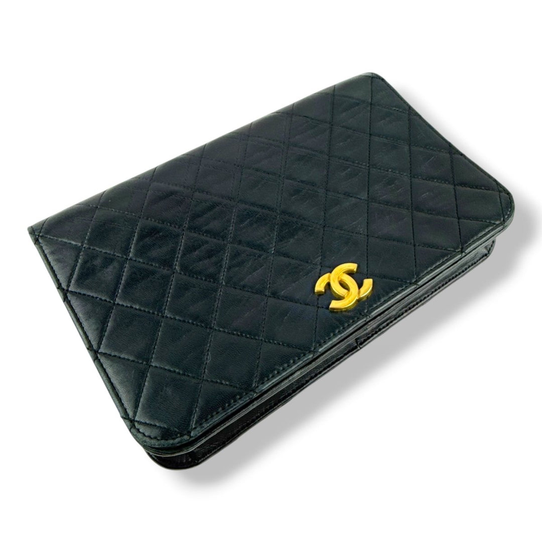Chanel CC Black Push Lock Single Flap Lambskin Shoulder Handbag - Lux Central