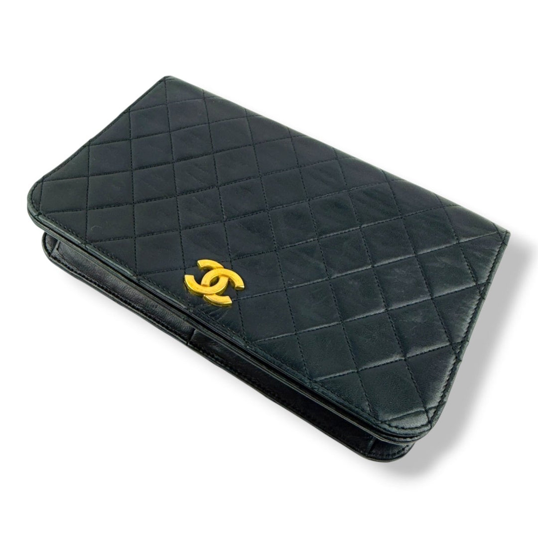 Chanel CC Black Push Lock Single Flap Lambskin Shoulder Handbag - Lux Central