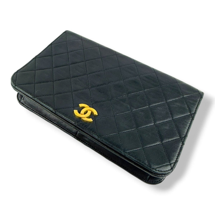 Chanel CC Black Push Lock Single Flap Lambskin Shoulder Handbag - Lux Central
