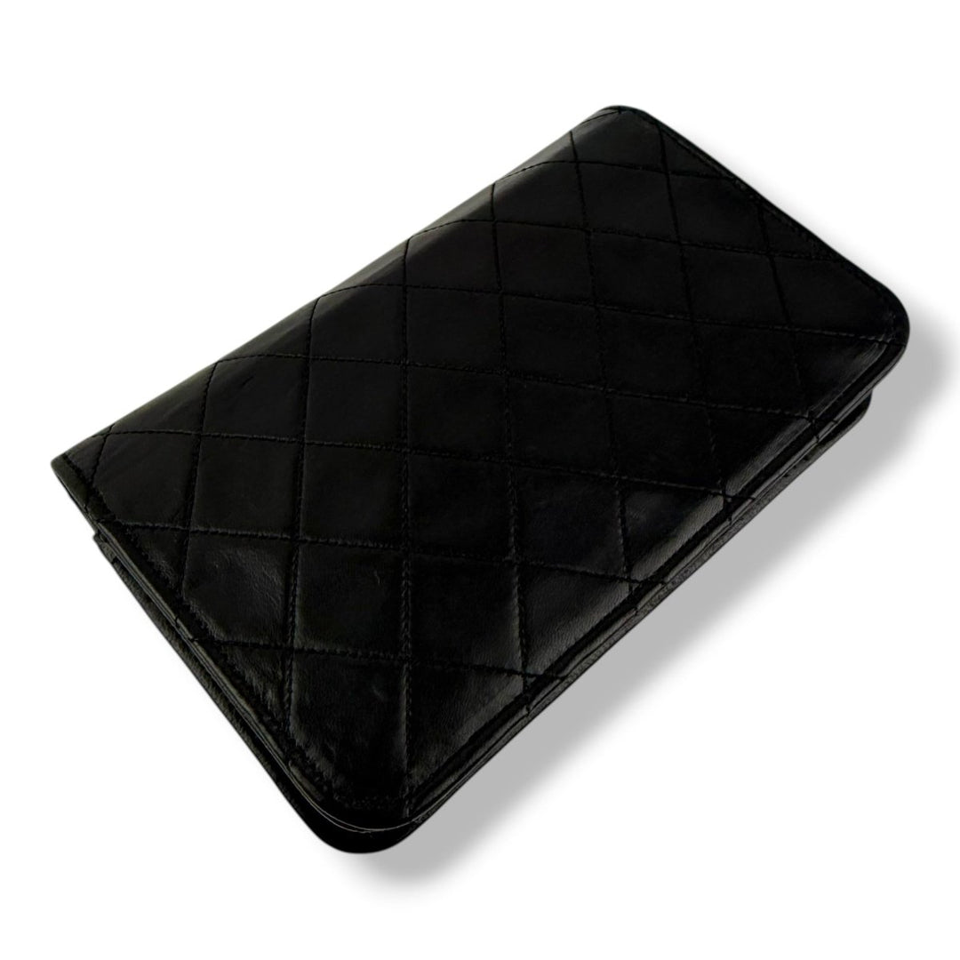 Chanel CC Black Push Lock Single Flap Lambskin Shoulder Handbag - Lux Central