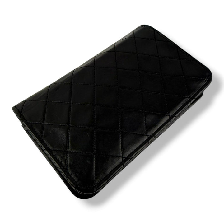 Chanel CC Black Push Lock Single Flap Lambskin Shoulder Handbag - Lux Central