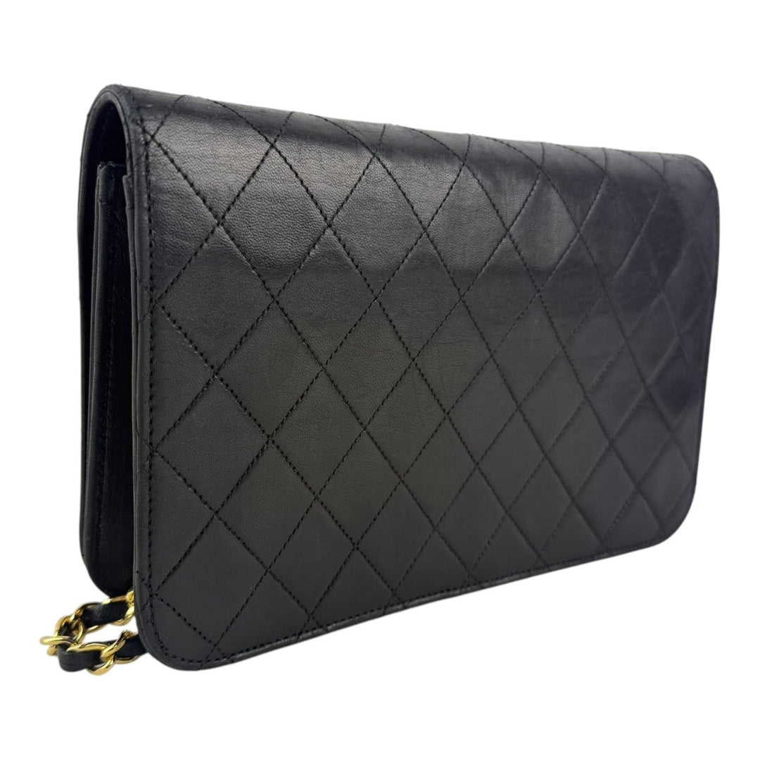 Chanel CC Black Push Lock Single Flap Lambskin Shoulder Handbag - Lux Central