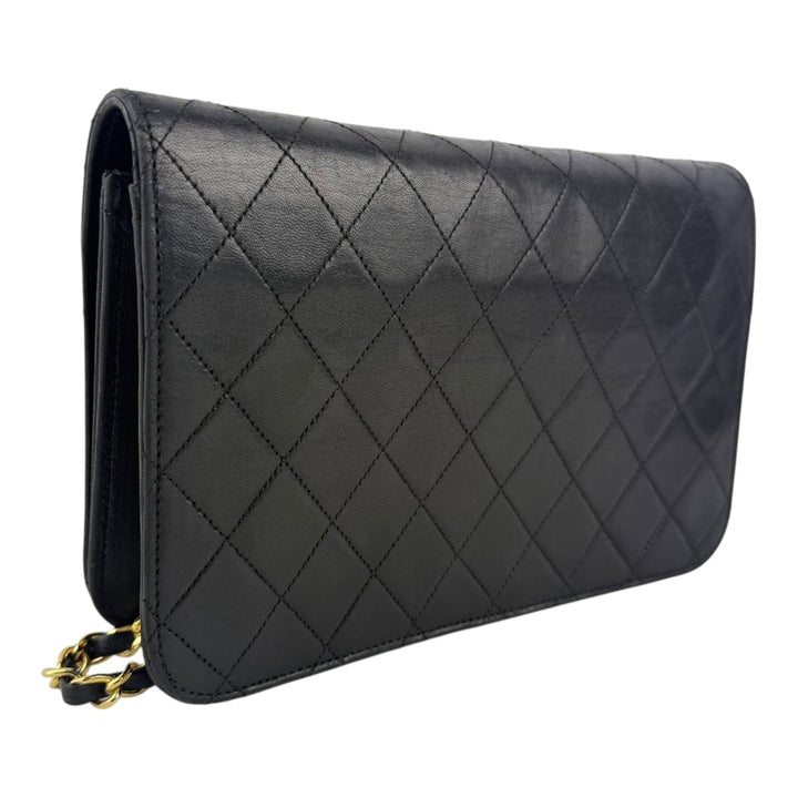Chanel CC Black Push Lock Single Flap Lambskin Shoulder Handbag - Lux Central
