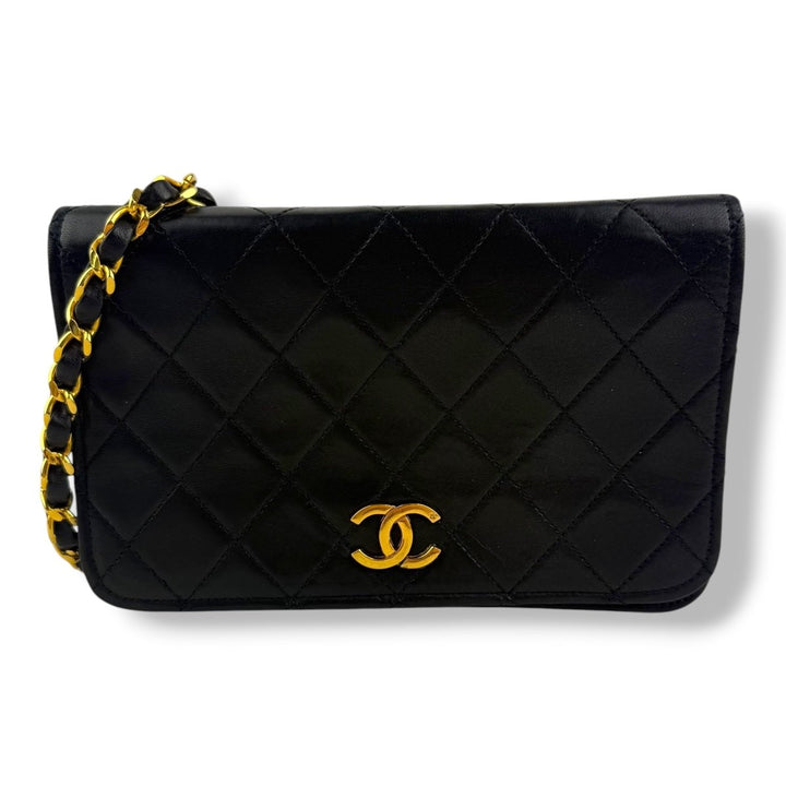 Chanel CC Black Push Lock Single Flap Lambskin Shoulder Handbag - Lux Central