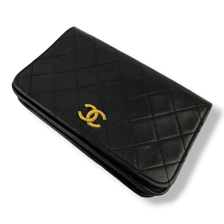 Chanel CC Black Push Lock Single Flap Lambskin Shoulder Handbag - Lux Central